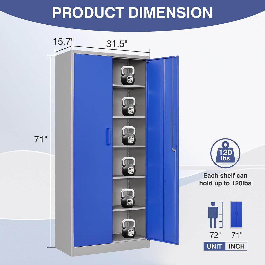 Metal Garage Storage Cabinet,Steel Storage Cabinet with Doors and Adjustbale Shelves,Lockable Tool Cabinet for Garage,Basement,Home Office,School