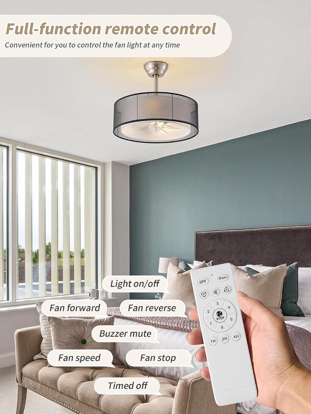 20' Caged Fandelier Ceiling Fans with Lights, Black Mid Century Chandelier Ceiling Fan with Light Remote Control with 6 Speeds for Bedroom, Living Room, Nursery