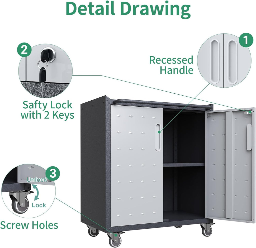 Metal Tool Cabinet,Garage Storage Cabinet System,Wall Cabinet & Locking Rolling Tool Cabinet with Doors and Adjustable Shelves,Steel Tool Cabinets for Home