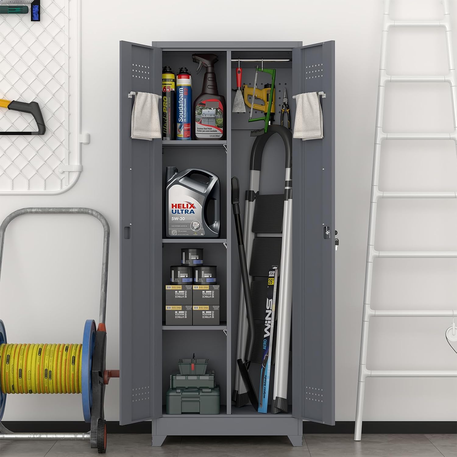 IRONFFICE Metal Lockable Storage Cabinet,Tall Garage Storage Cabinets with 2 Doors,Locking Cabinets for Office,Home,Utility Room,Grey