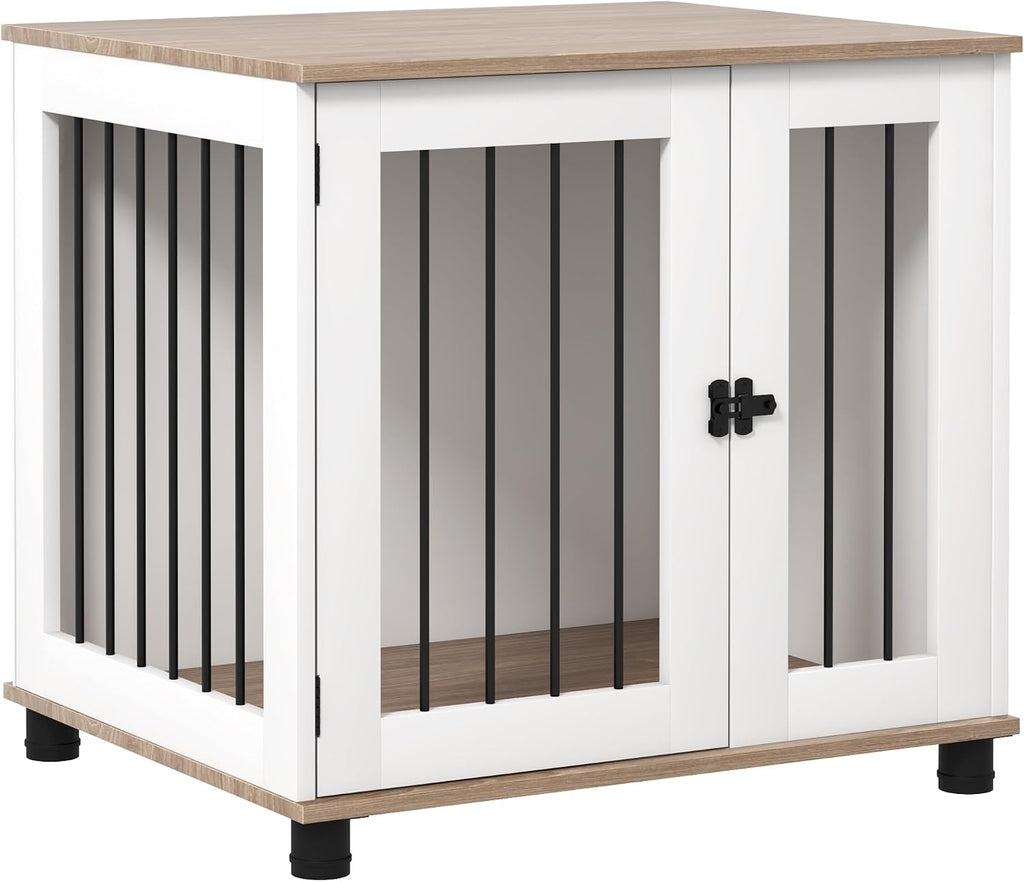 PawHut Dog Crate Furniture, Side Table Indoor Dog Kennel, End Table with Lockable Door for Small and Medium Dogs, Walnut Brown
