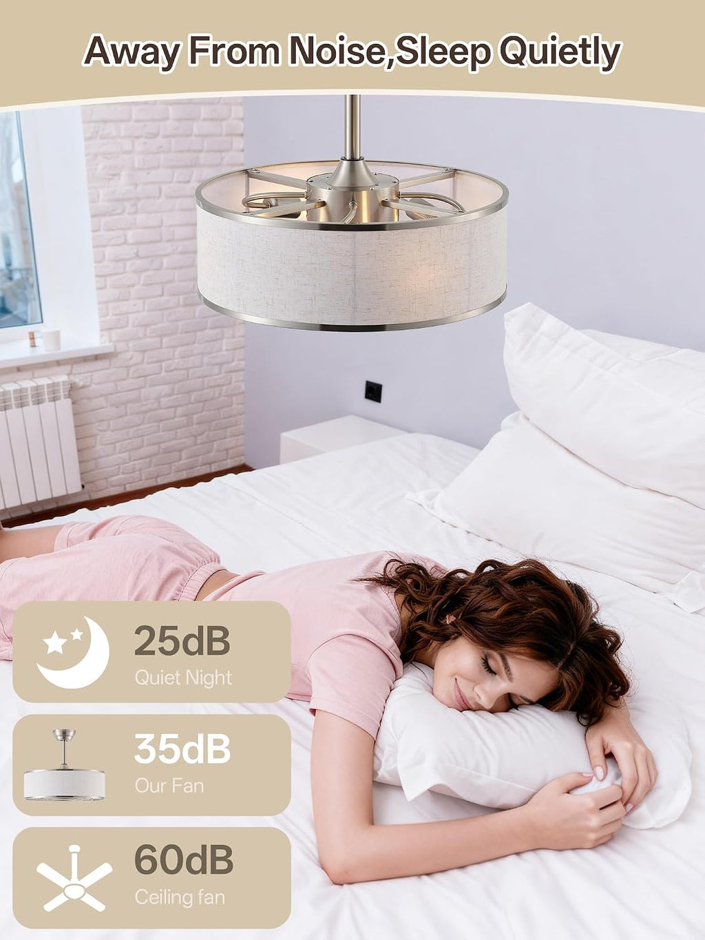 20' Sliver Caged Boho Fandelier Ceiling Fan with Light & Remote Control - Bladeless Chandelier Fan, 6 Speed Quiet Reversible Motor for Bedroom, Nursery, Living Room
