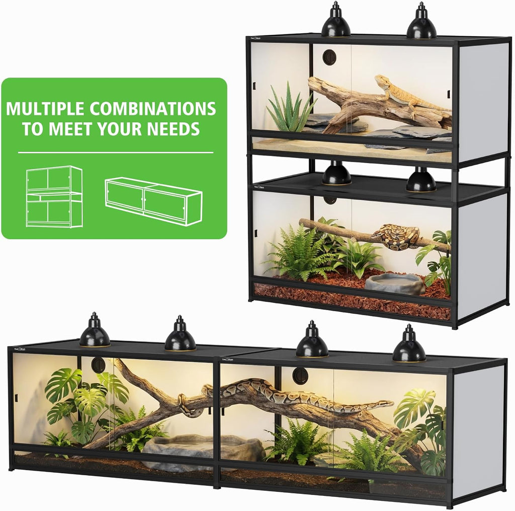 120 Gallon PVC Reptile Enclosure 48'x24'x24' – Large Reptile Tank with Front Sliding Glass Doors & Lock, for Bearded Dragon, Ball Python, Snake