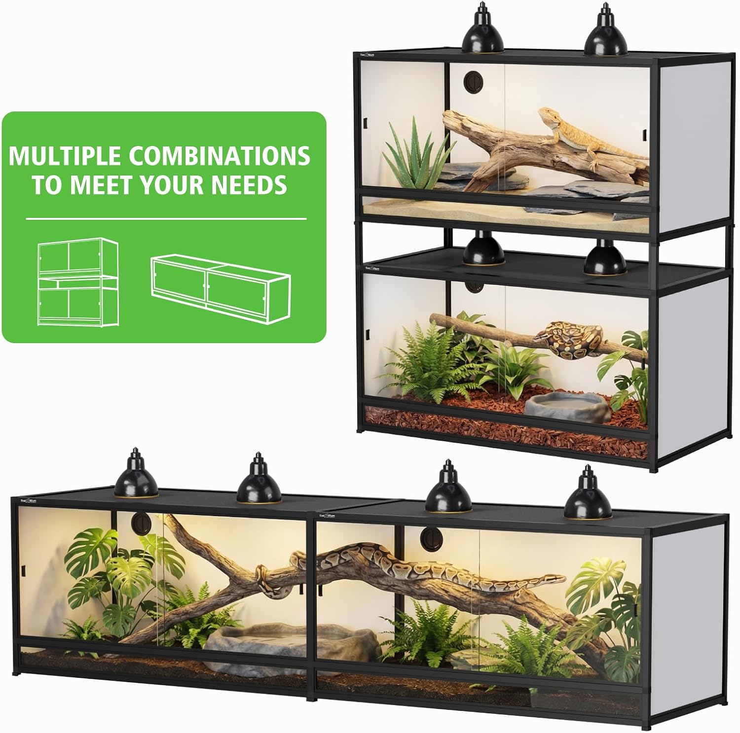 120 Gallon PVC Reptile Enclosure 48'x24'x24' – Large Reptile Tank with Front Sliding Glass Doors & Lock, for Bearded Dragon, Ball Python, Snake
