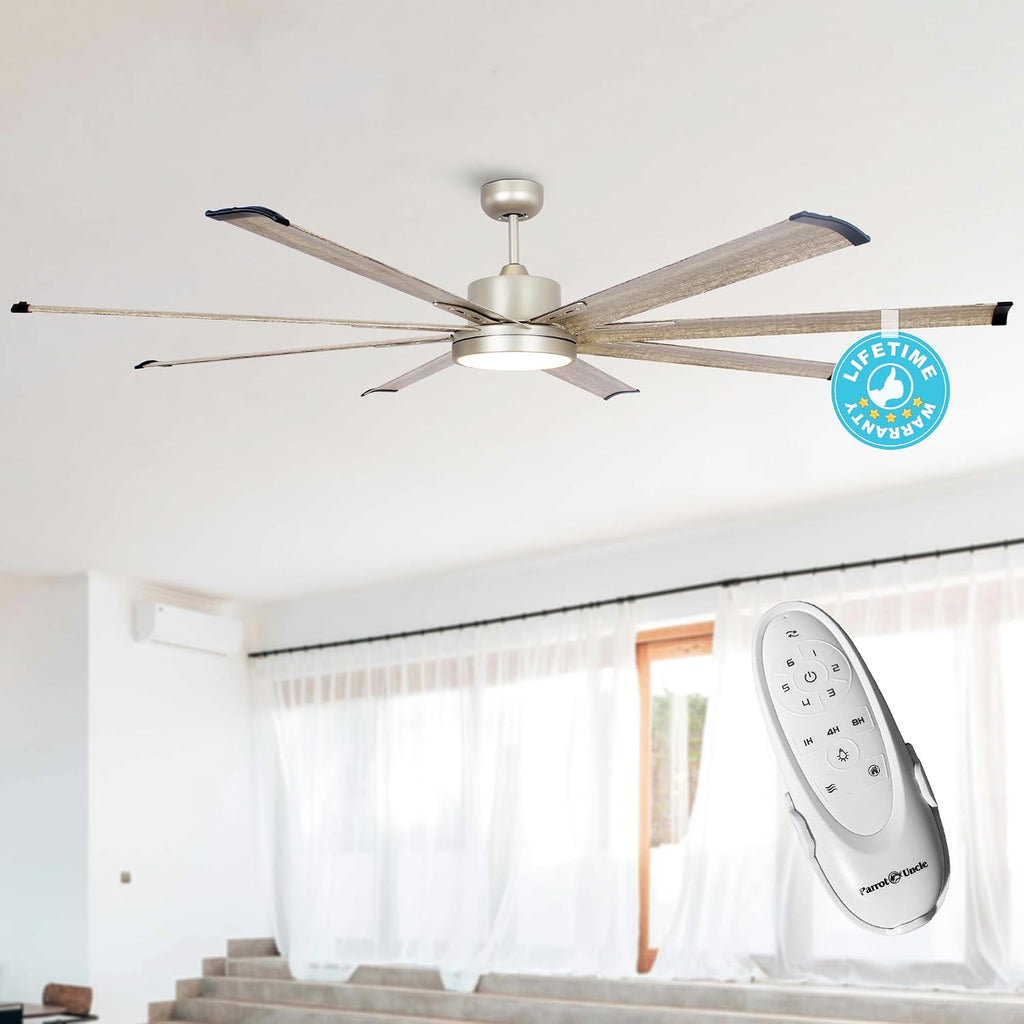 Ceiling Fans with Lights and Remote, 72 Inch Large CFM Ceiling Fan for Bedroom Living Room Shop Indoor Outdoor Fans, Dimmable LED Light with Fan, DC Motor 8 Reversible Blades, ETL Tested, Nickel