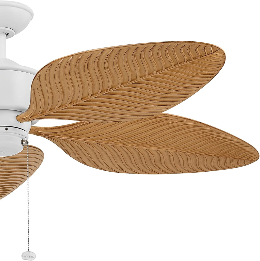 Kichler Nani 56 Inch Weather+ Outdoor 5 Blade Ceiling Fan in Matte White with Warm Maple Blades for covered outdoor spaces, (56' Dia x 13.25' H), 310095MWH