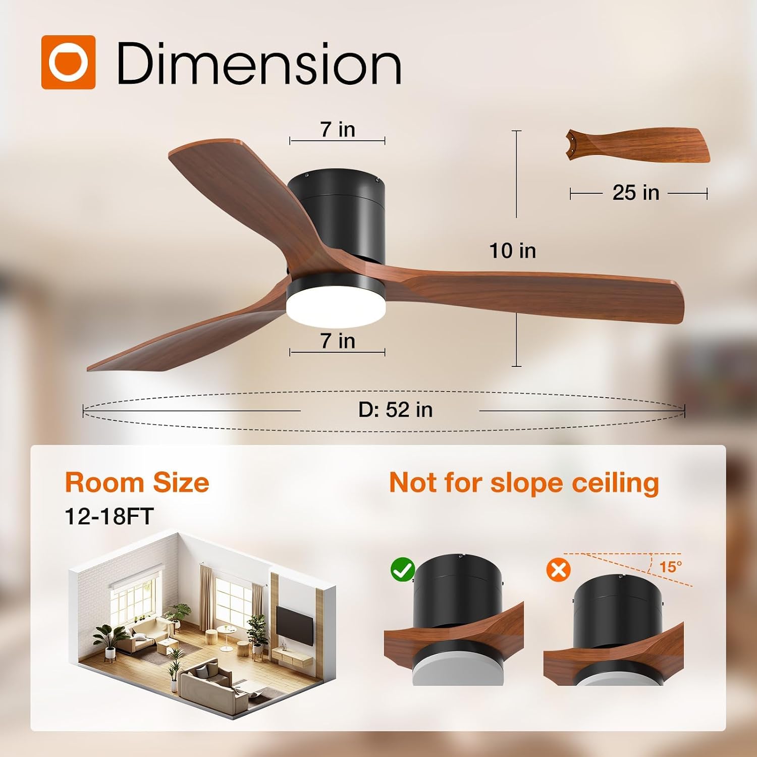 addlon 2 Pack 52 inch Ceiling Fans with Lights, Black Low Profile Ceiling Fan with Light and Remote Control, Flush Mount, Reversible, 3 Wood Blades, 3CCT Dimmable, Ceiling Fan for Indoor/Outdoor Use