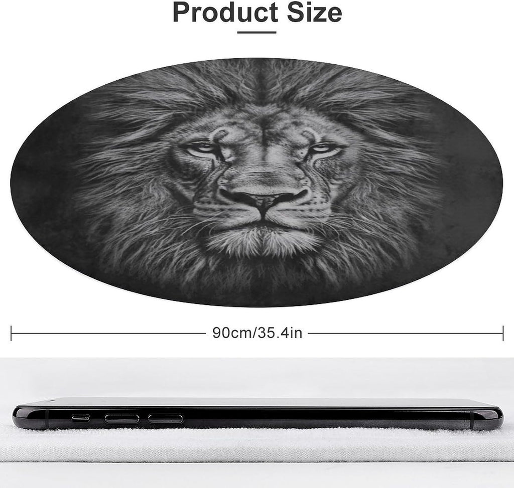 Black and White Lion Head Coral Velvet Round Floor Mat Non-Slip Bath Rug Floor Covering for Bathroom Vanity Guest Suite & Vacation Home