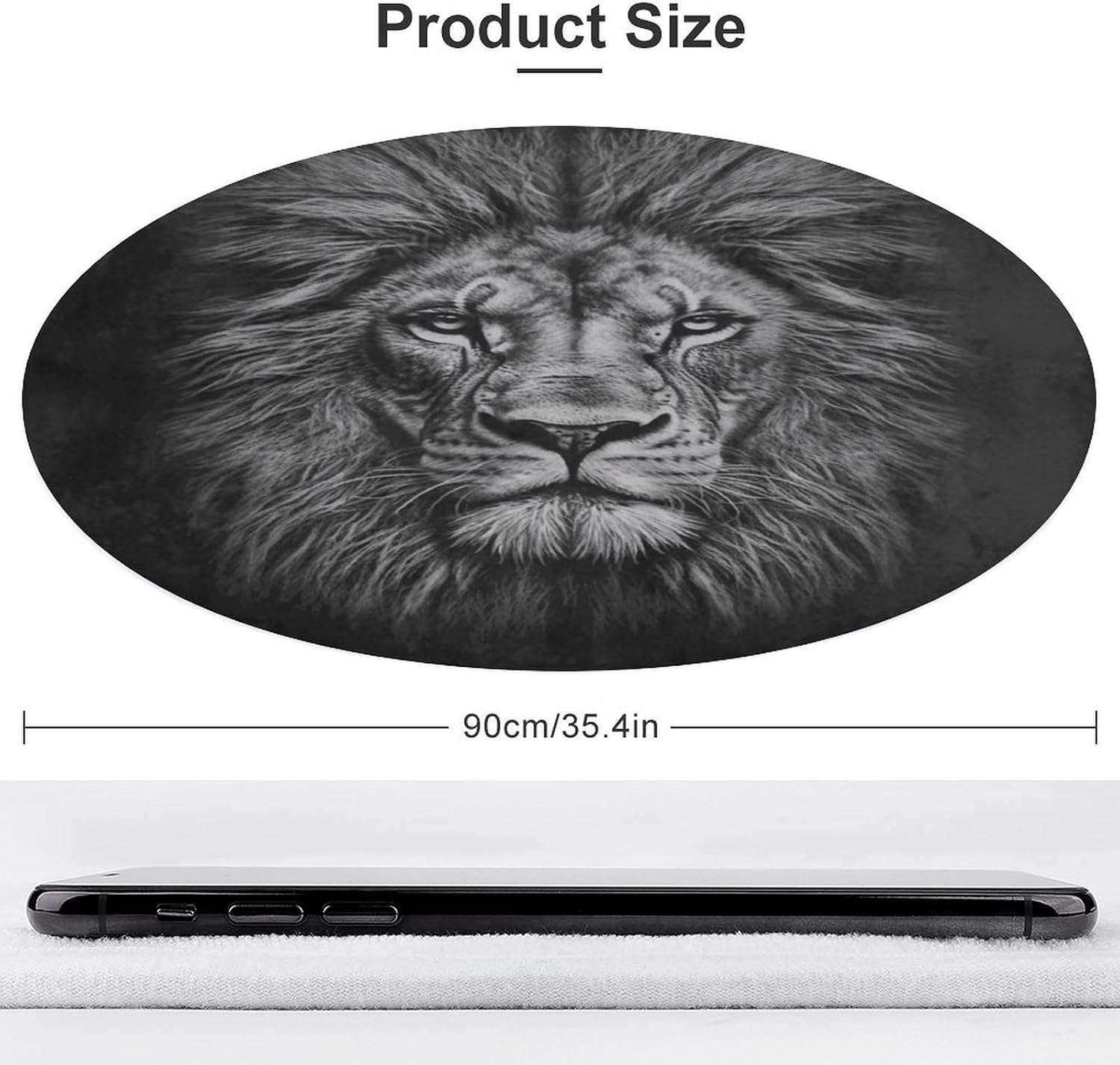 Black and White Lion Head Coral Velvet Round Floor Mat Non-Slip Bath Rug Floor Covering for Bathroom Vanity Guest Suite & Vacation Home