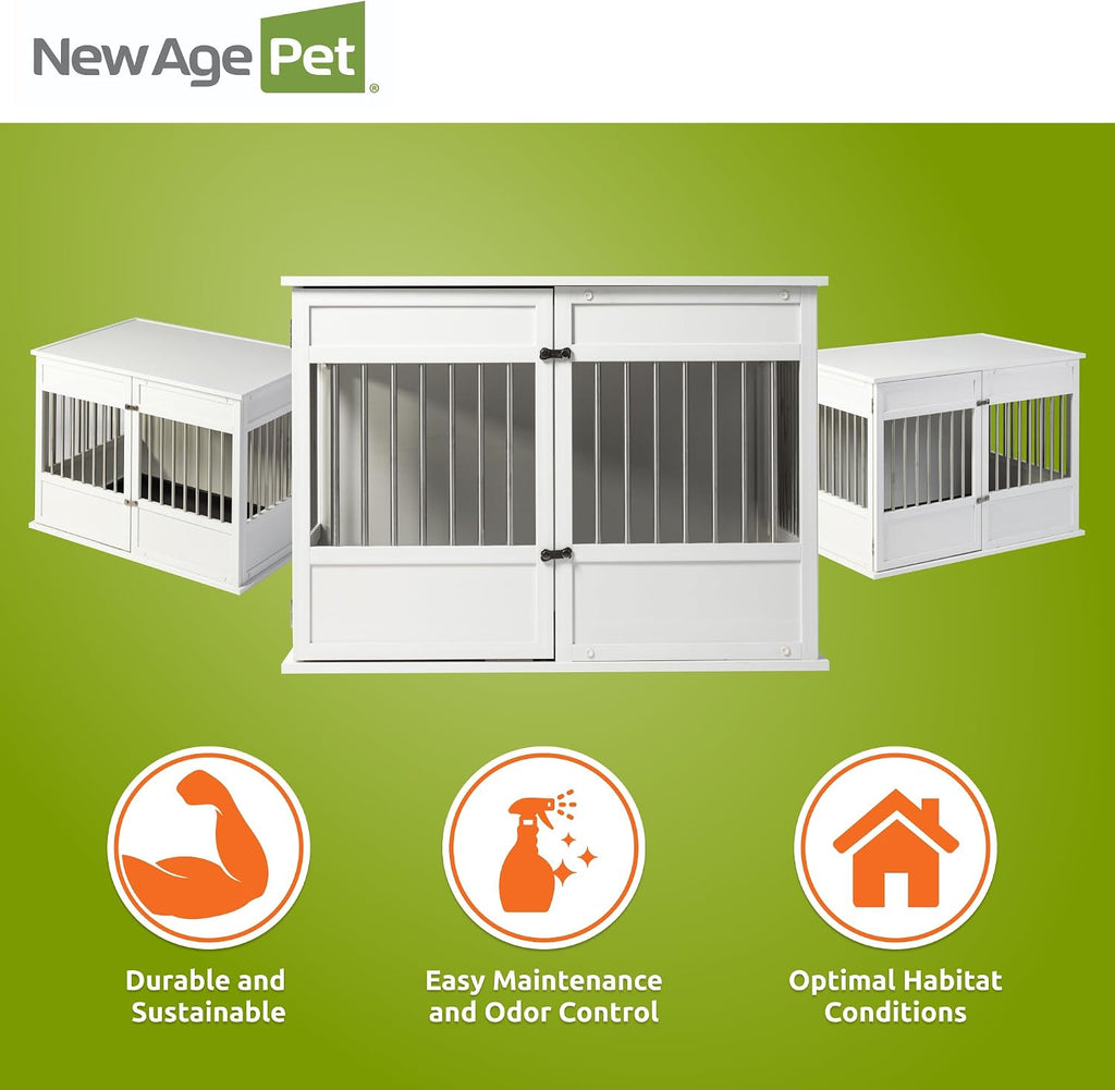 New Age Pet ECOFLEX Horizon Dog Crate & End Table, Modern Slatted Indoor Dog Kennel for Medium, Large & XL Dogs, Durable Composite, Antique White, Large