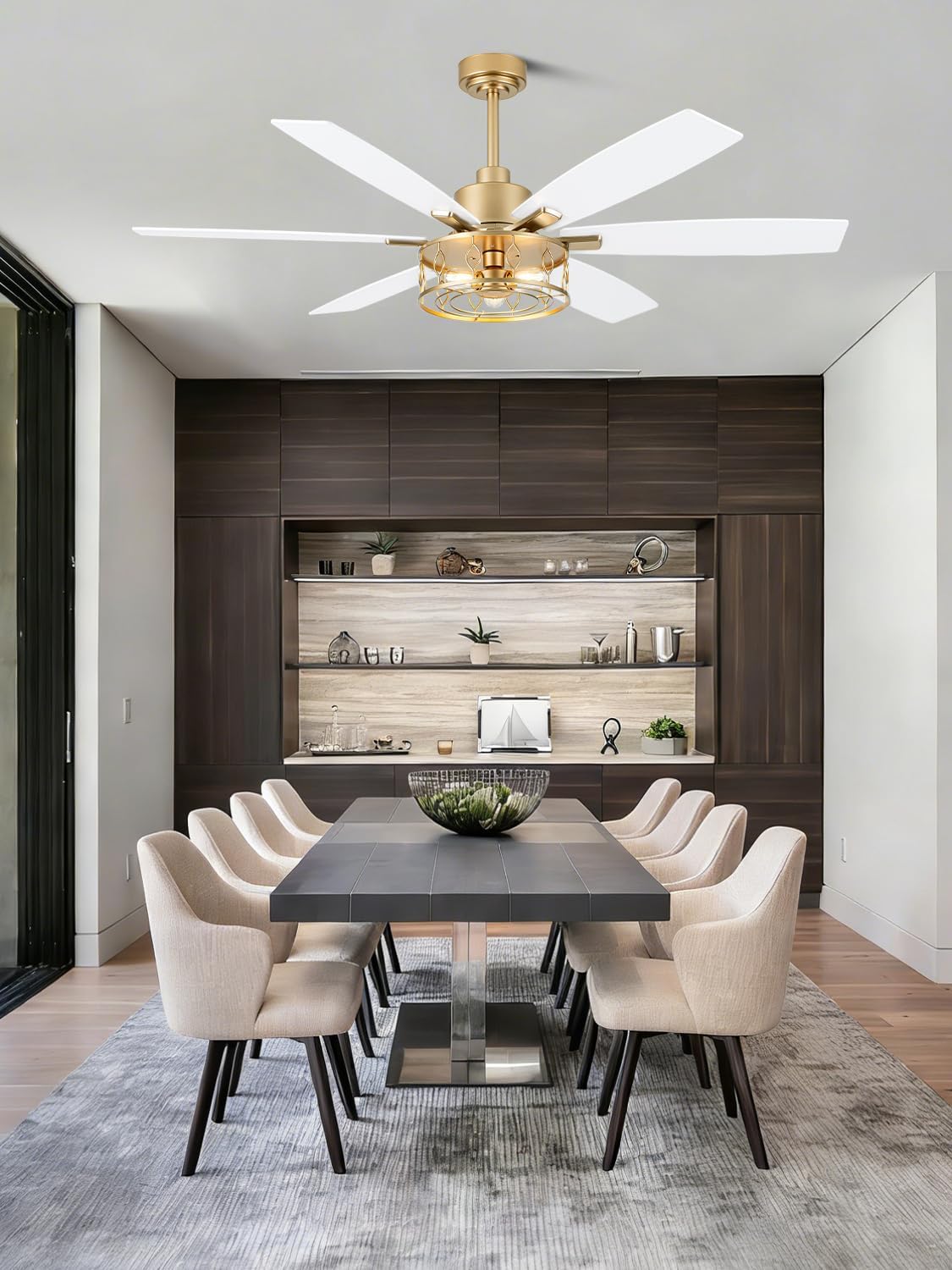 60 Inch Modern Ceiling Fan with Light White and Gold Ceiling Fan Quiet and Reversible DC Motor Chandelier Fan for Living Room Bedroom Patio