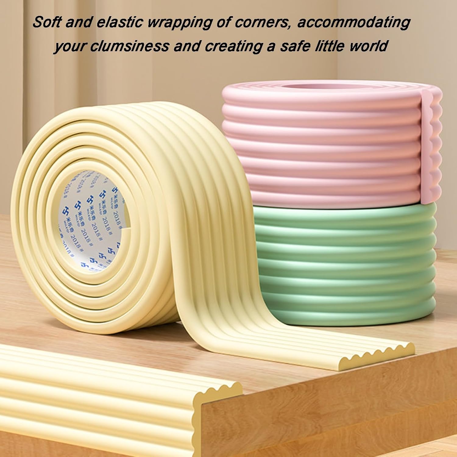 Waterproof Self-Adhesive Edge Protector Strip - W Shape Soft Foam Safety Corner Guards for Furniture, Tables, Chairs, Stairs, Cabinets, Windows (Beige, 10M Length)