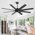 Fanbulous 62 Inch Large Ceiling Fan no Light, Ceiling Fan Black with Remote, 6-Speeds, Quiet Reversible DC Motor, 8 Blades, Indoor/Outdoor Modern Ceiling Fans for Living Room, Garage, Patio