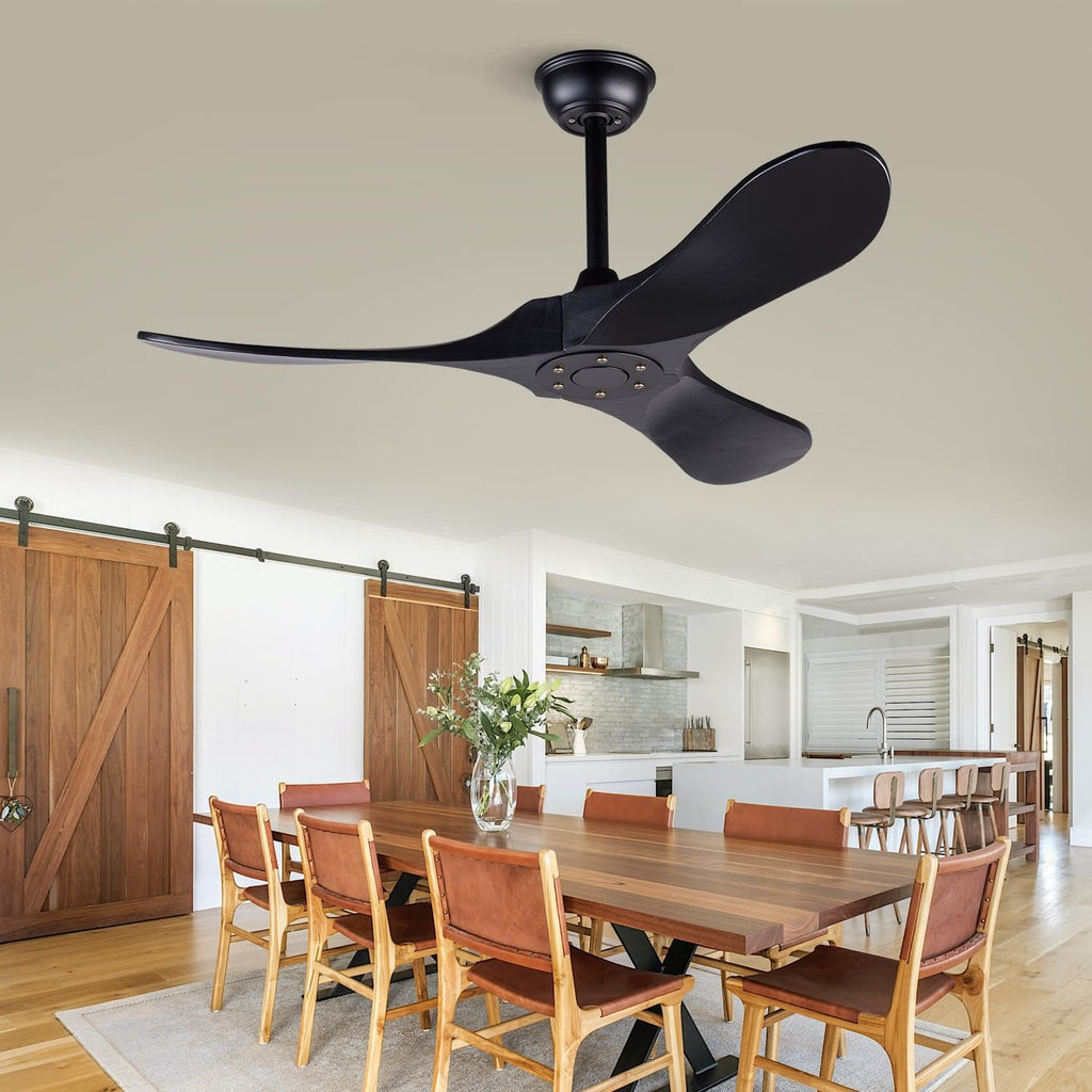 42 Inch Ceiling Fans without Lights, Black Ceiling Fans no Lights with Remote Control, 3 Solid Wood Blades Indoor Outdoor Ceiling Fan for Patios Bedroom Kitchen