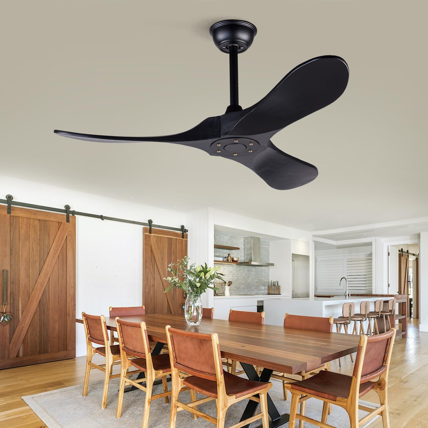 42 Inch Ceiling Fans without Lights, Black Ceiling Fans no Lights with Remote Control, 3 Solid Wood Blades Indoor Outdoor Ceiling Fan for Patios Bedroom Kitchen