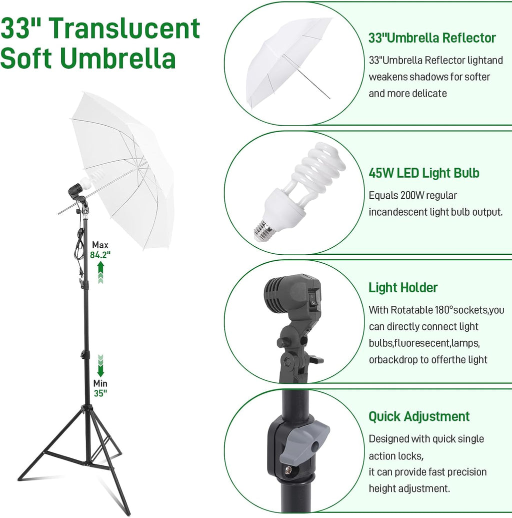 Photography Lighting kit with Backdrops, 8.5x10ft Backdrop Stands, Zyernar LED Bulbs Umbrella Softbox Continuous Lighting, Photo Studio Equipment for Video Shoot
