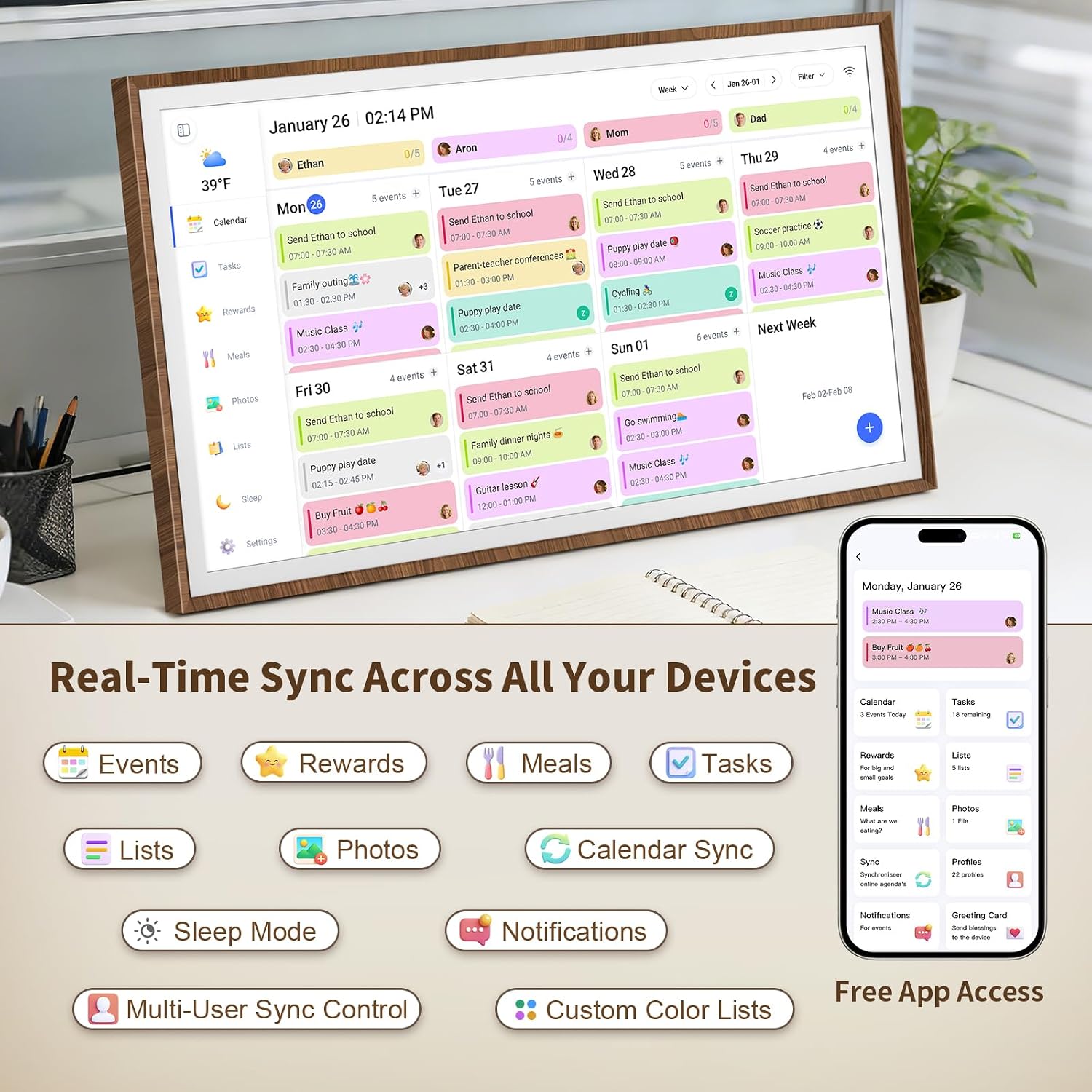 27 Inch Digital Calendar Chore Chart with Touchscreen - Full HD Interactive Display, Wall & Desk Mountable Family Planner, to-Do List & Meal Planner, Digital Picture Frame Gifts for Women Mom
