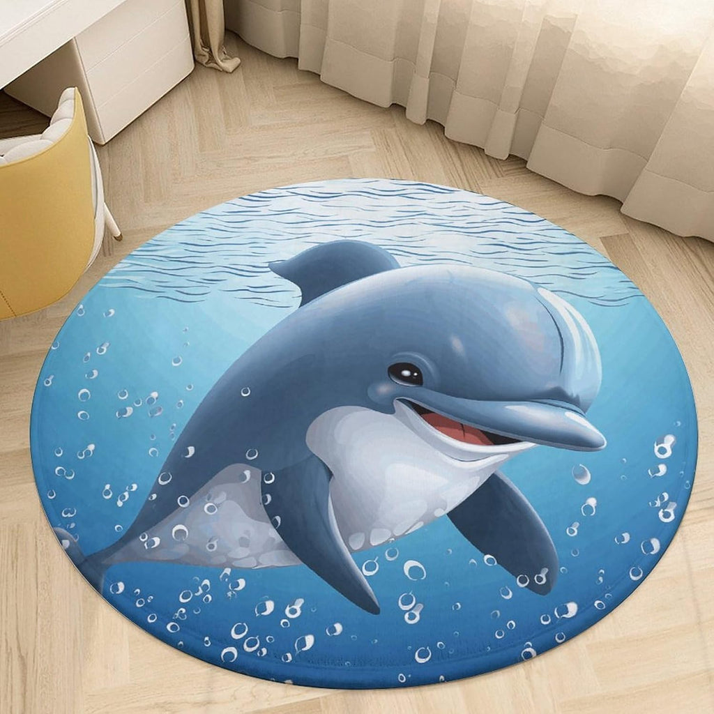 Baby Dolphin Coral Velvet Round Floor Mat Non-Slip Bath Rug Floor Covering for Bathroom Vanity Guest Suite & Vacation Home