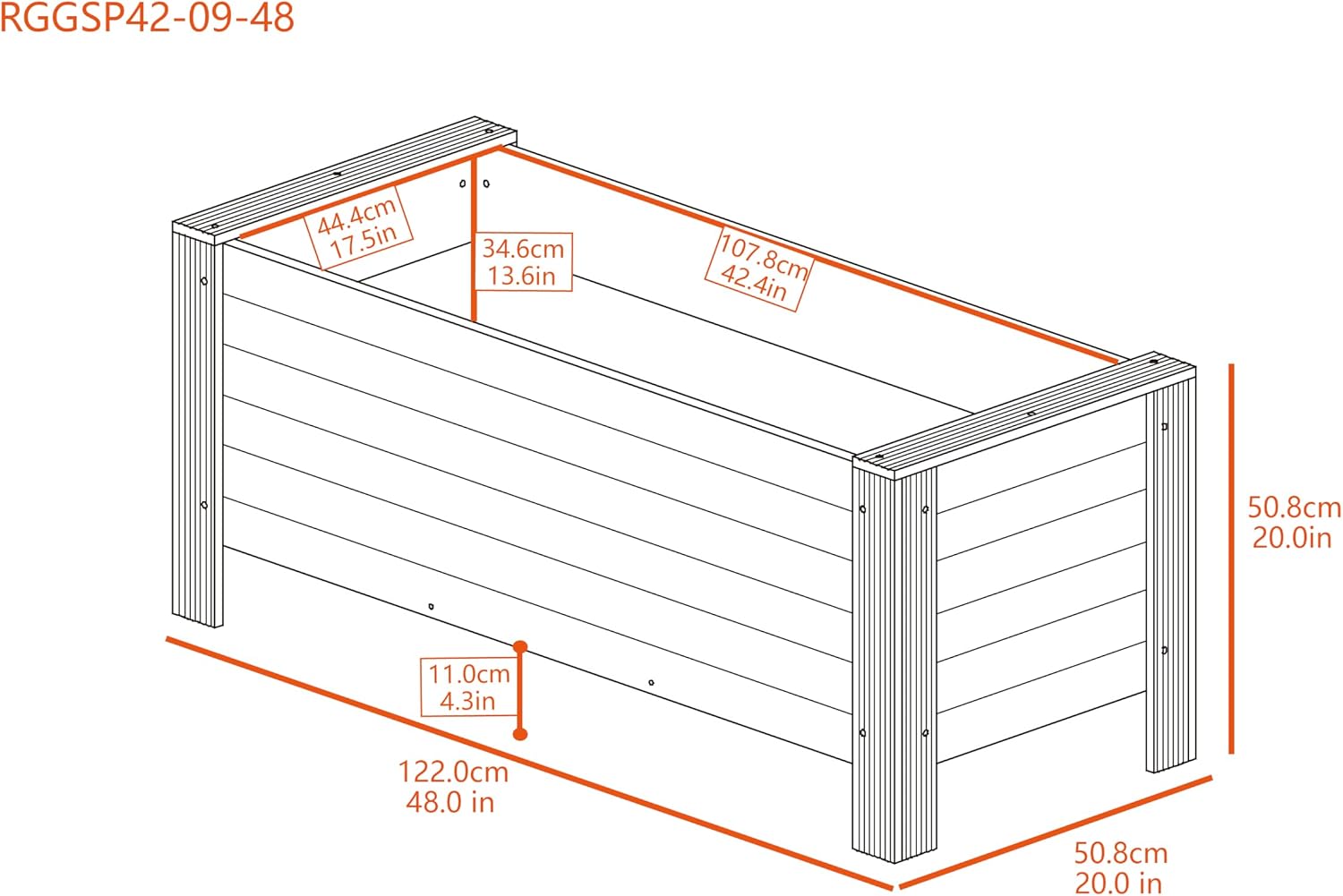 New Age Garden ECOFLEX 48' Rectangular Planter Box - Durable, Non-Toxic Wood Plastic Composite, Can Be Painted, Ideal for Flowers, Herbs, Vegetables - Deep Planting 17.5' Depth, Walnut
