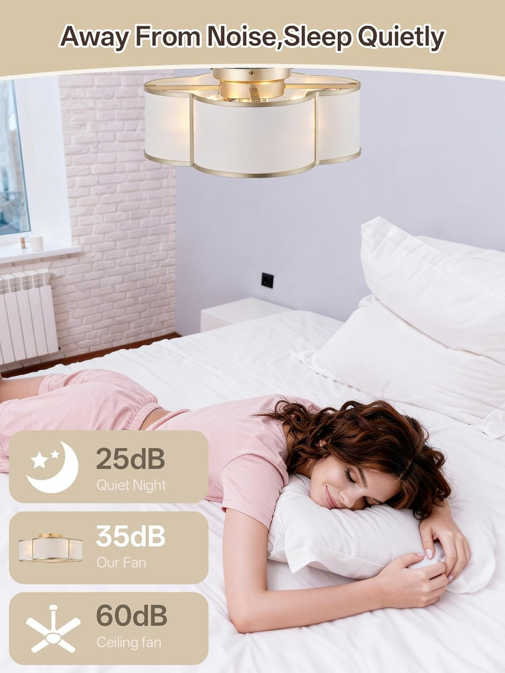 Gold Caged Boho Ceiling Fan with Lights, 20' Flush Mount Ceiling Fans with Lights Remote Control, Low Profile Bladeless with 6 Speeds for Bedroom, Nursery, Kitchen