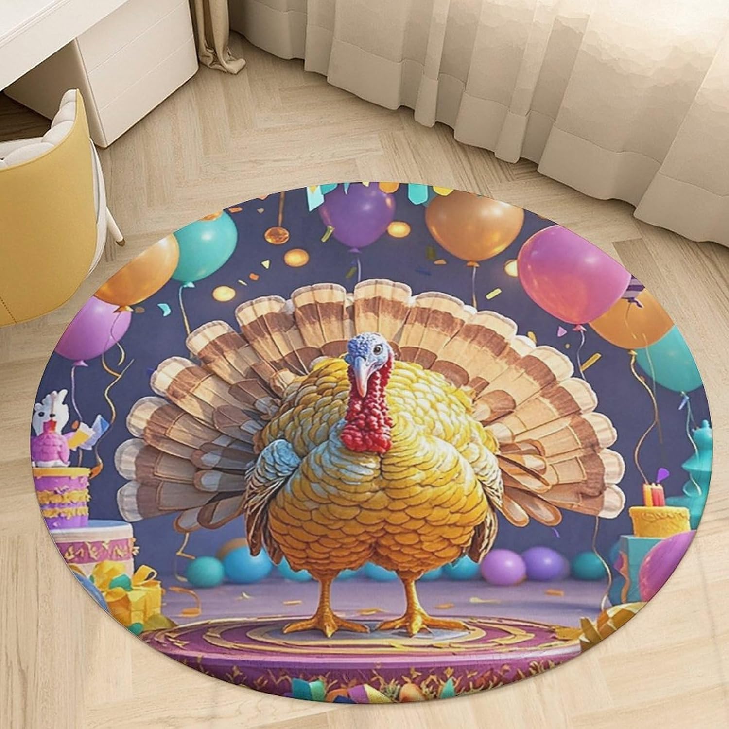 Turkey Party Coral Velvet Round Floor Mat Non-Slip Bath Rug Floor Covering for Bathroom Vanity Guest Suite & Vacation Home