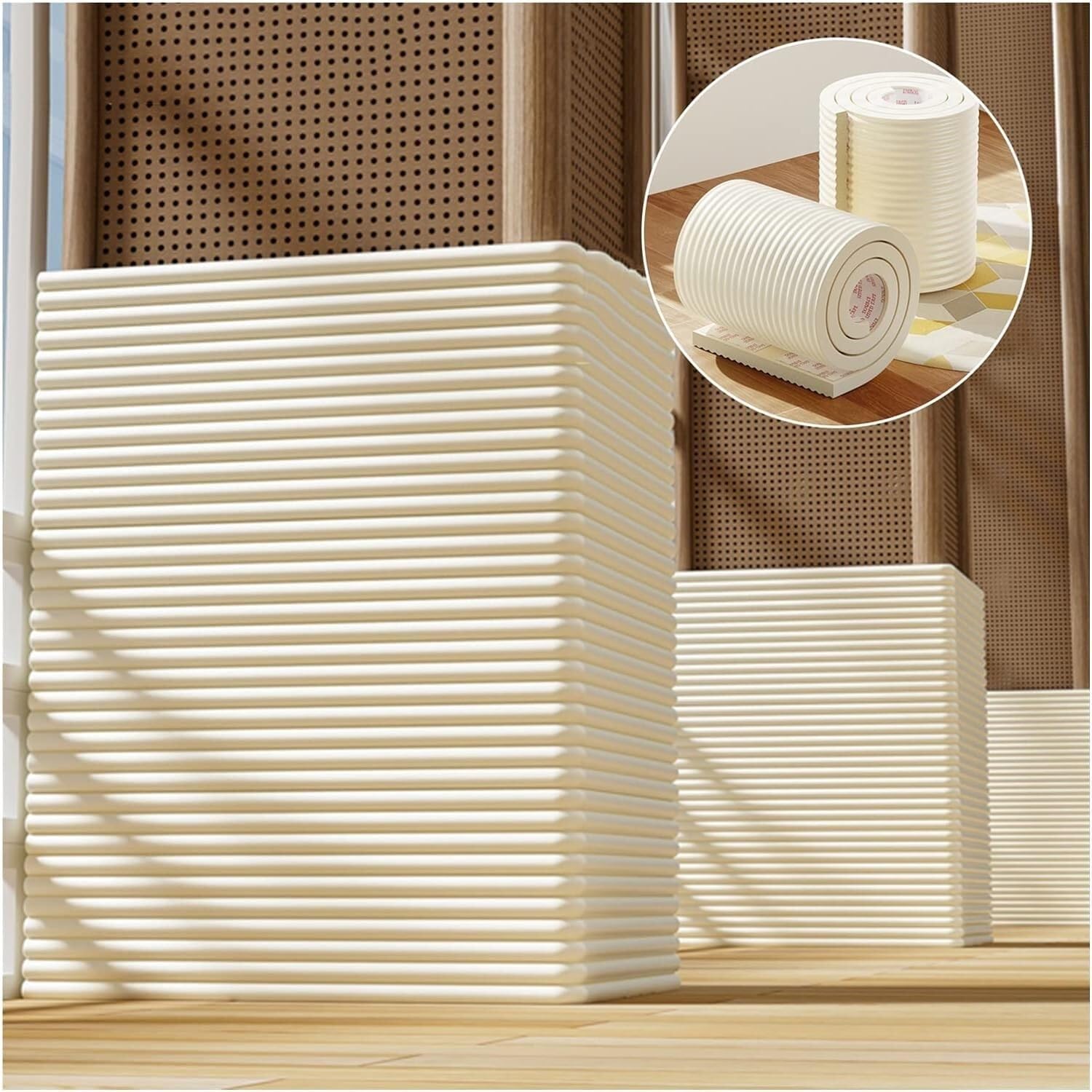 Parking Garage Corner Guards, Workshop Sponge Corner Guards, Table and Chair Furniture Garage Edge Corner Guards,Beige-2m-4pcs