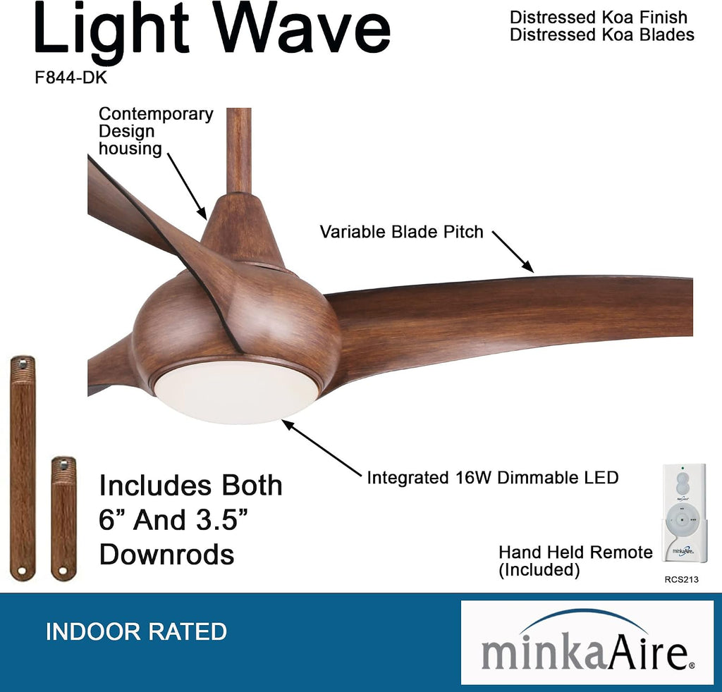 Minka Aire F844-DK Light Wave LED 52' Brown Low Profile Ceiling Fan with Light, Remote Control and 3.5 Inch Downrod