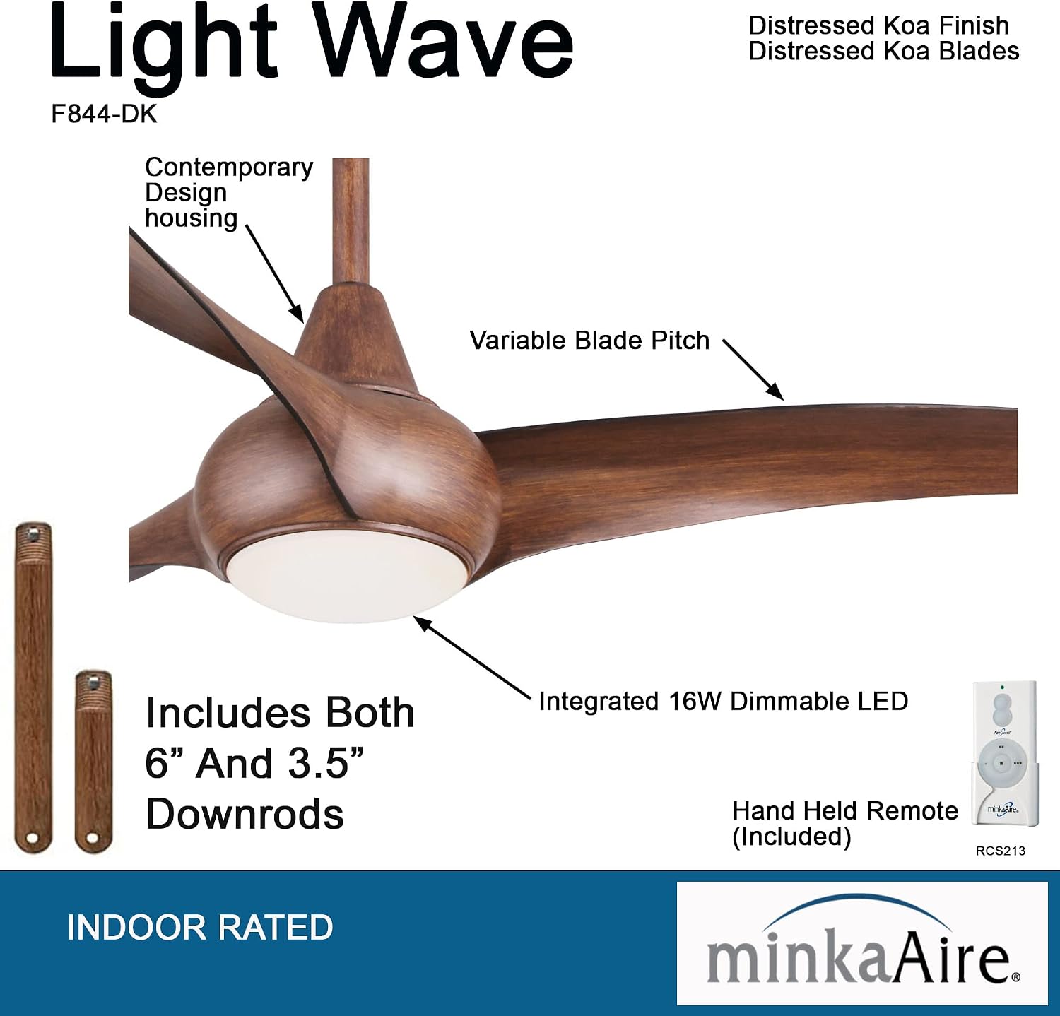 Minka Aire F844-DK Light Wave LED 52' Brown Low Profile Ceiling Fan with Light, Remote Control and 3.5 Inch Downrod