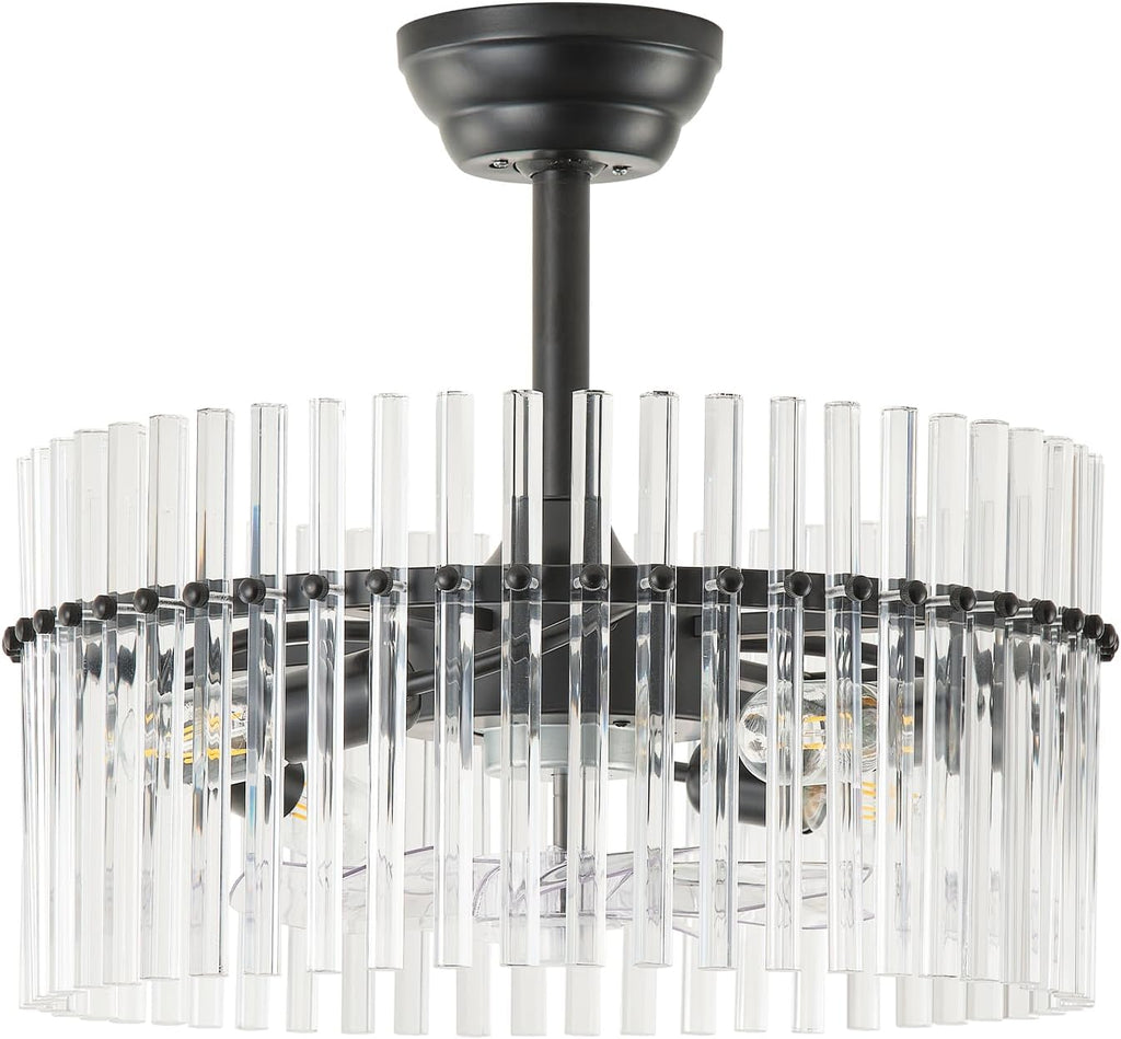 SYDACG 20' Black and Clear Crystal Fandelier Ceiling Fan with Light, Mid-Century Chandelier Ceiling Fan with Light Remote Control, 6 Speeds for Bedroom, Nursery, Living Room