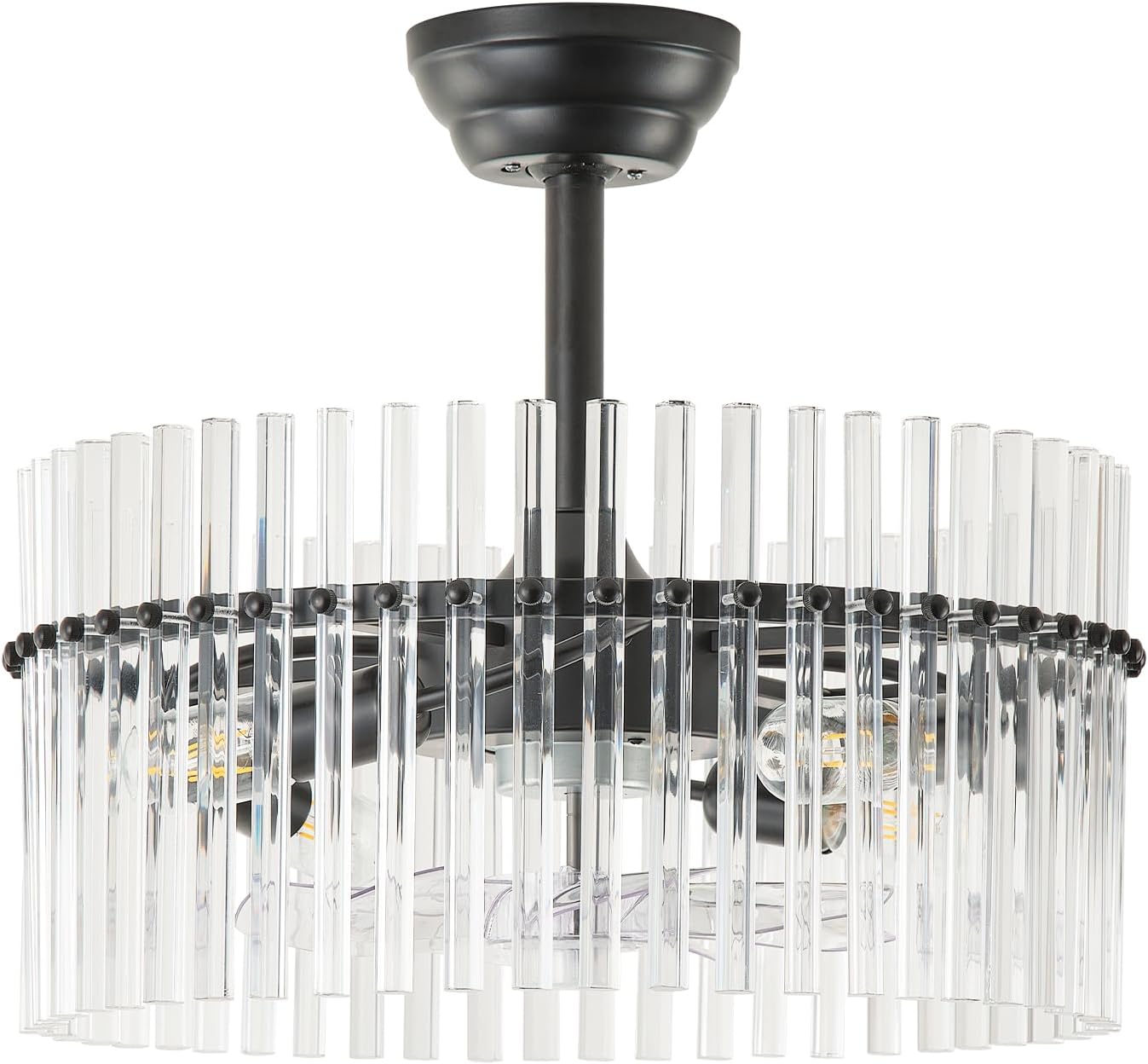 SYDACG 20' Black and Clear Crystal Fandelier Ceiling Fan with Light, Mid-Century Chandelier Ceiling Fan with Light Remote Control, 6 Speeds for Bedroom, Nursery, Living Room
