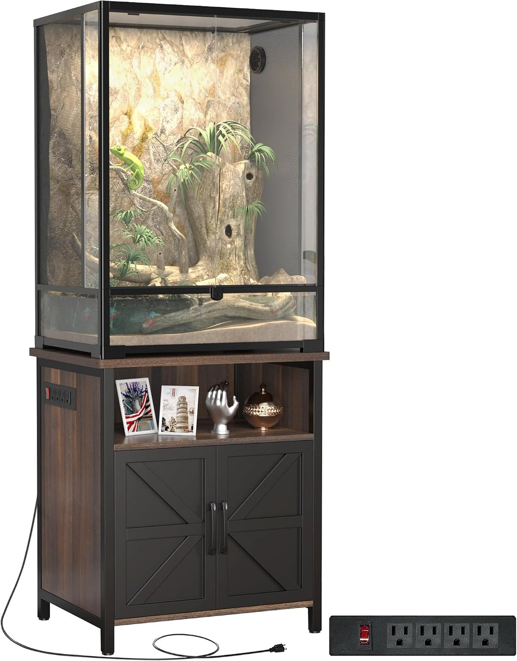 GDLF Terrarium Stand Reptile Tank Stand with Accessories Storage and Power Outlets for 24'Wx18'D Reptile Terrarium