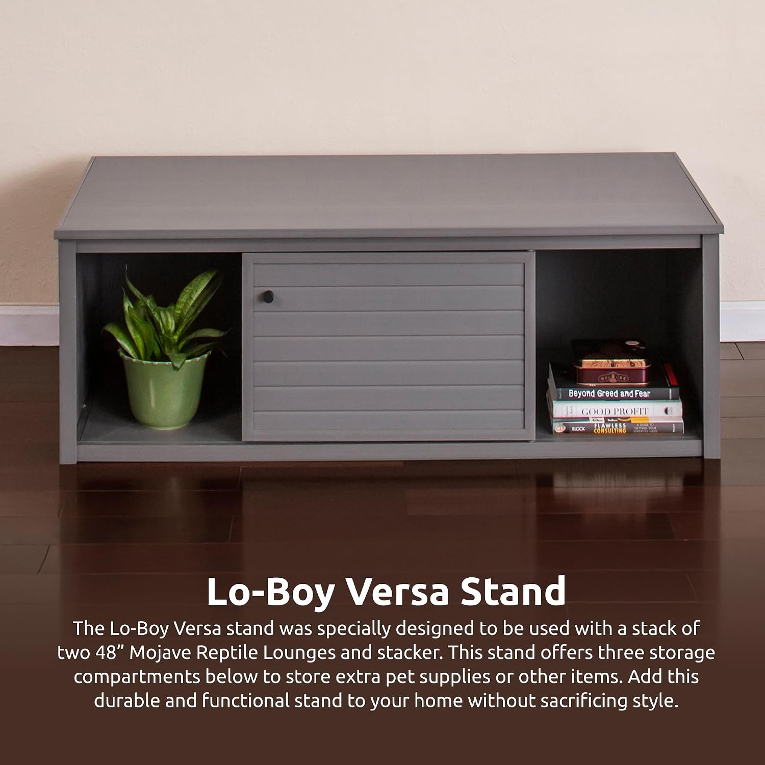New Age Pet Lo‑Boy Versa Stand for Reptile Terrariums, Low-Profile ECOFLEX Cabinet for Stacked Large, 48' Mojave Reptile Habitats, Grey