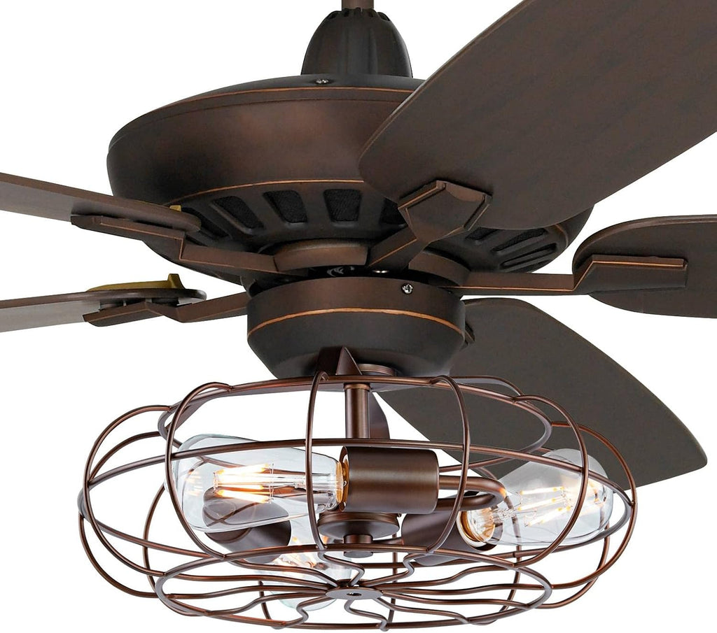 Casa Vieja 52' Casa Journey Industrial Ceiling Fan with Light Kit LED Dimmable Remote Control Oil Rubbed Bronze Vintage Cage for Living Room Kitchen Bedroom Family Dining