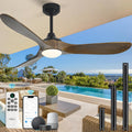 52' Outdoor Ceiling Fan with Light, Compatible with Alexa/Google, 3 Walnut Solid Wood Blade, Noiseless Reversible Dc Motor, Smart Outdoor Wood Ceiling Fan for Farmhouse Patios, Bronze