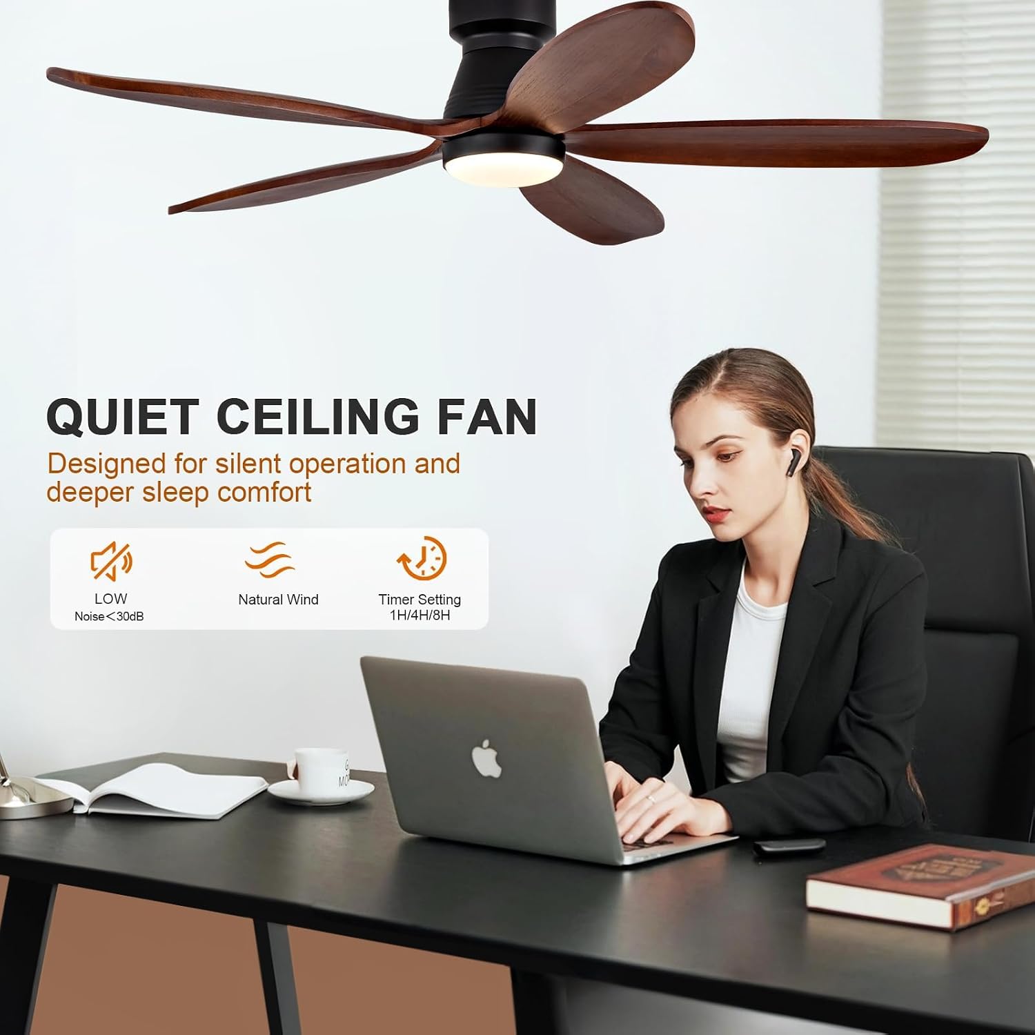48 Inch Ceiling Fans with Lights and Remote, Low Profile Flush Mount Modern Ceiling Fan with Light, Indoor Outdoor Wood Ceiling Fan for Patio Dining Room, Wall Switch, 6 Speed DC Motor