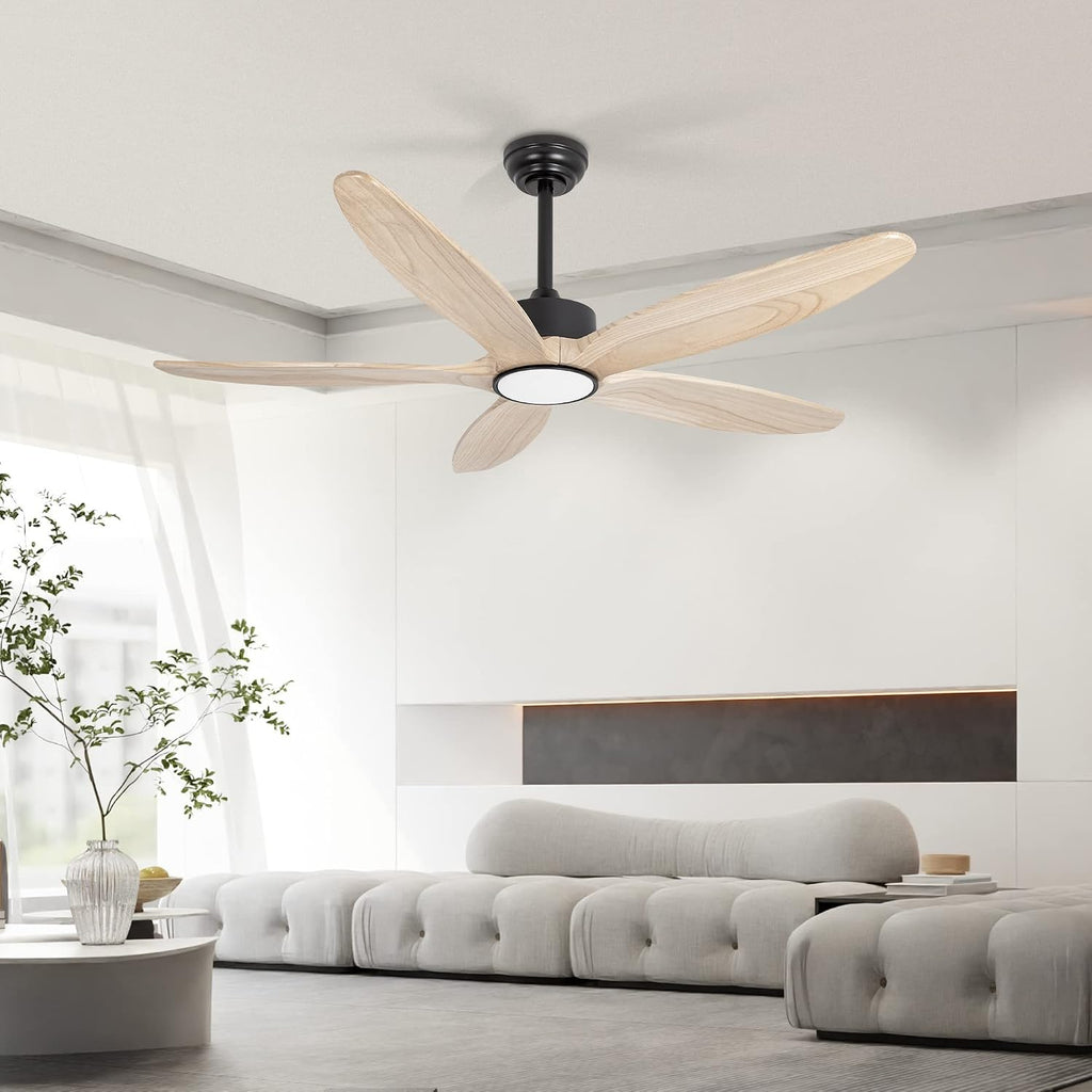 Ceiling Fan with Light and Remote,Quiet Reversible DC Motor,6 Wind Speed,LED Dimmable and Memory,for Bedroom Living Room,52 inch,Natural 5 Wood Blades