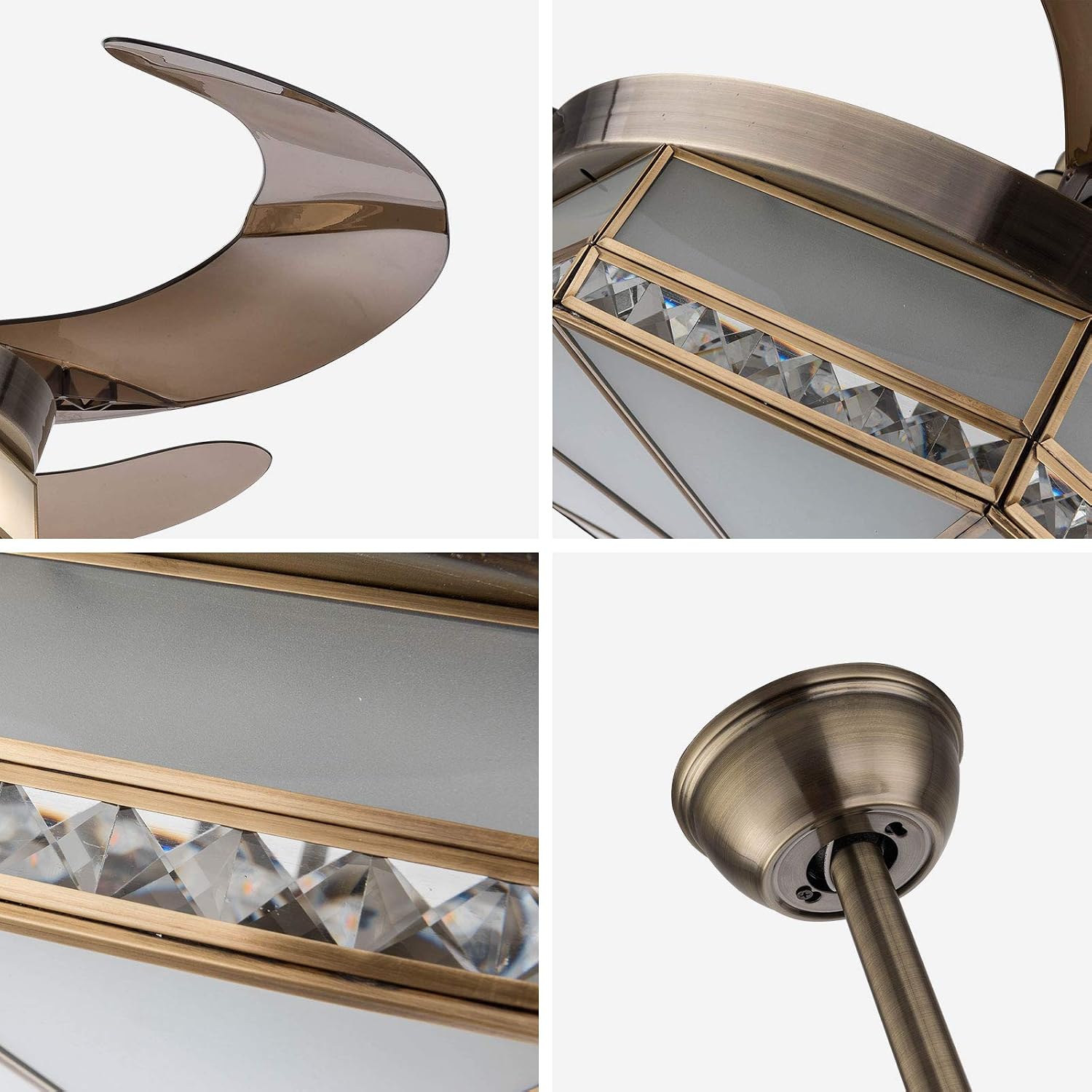 TFCFL 42' Vintage Retractable Ceiling Fan Light, Tiffany Style Chandelier Fan with Controller 3-Color Lighting 3-Speed for Bedroom Living Room (Bronze)