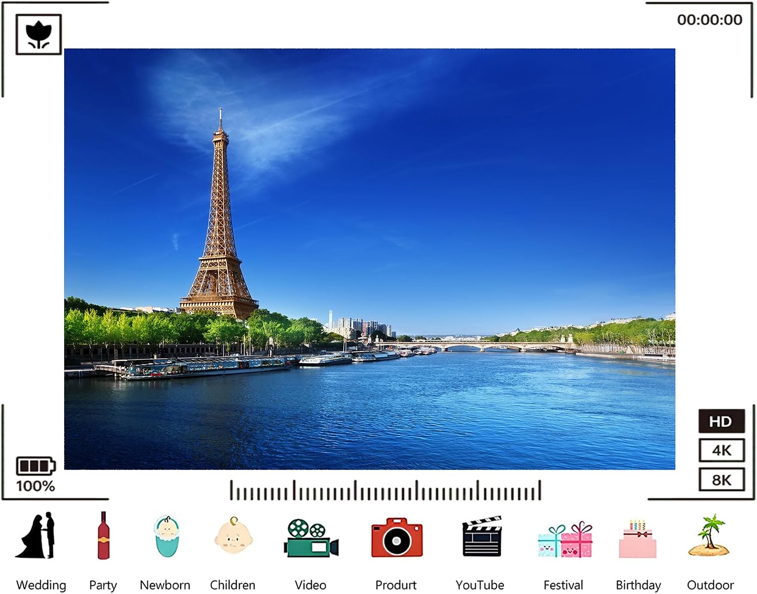 Trykid 20x10ft Eiffel Tower Backdrop Seine River Clear Blue Sky Cityscape Photography Background Travel Event Tapestry Party Decoration Photo Studio Prop Fabric