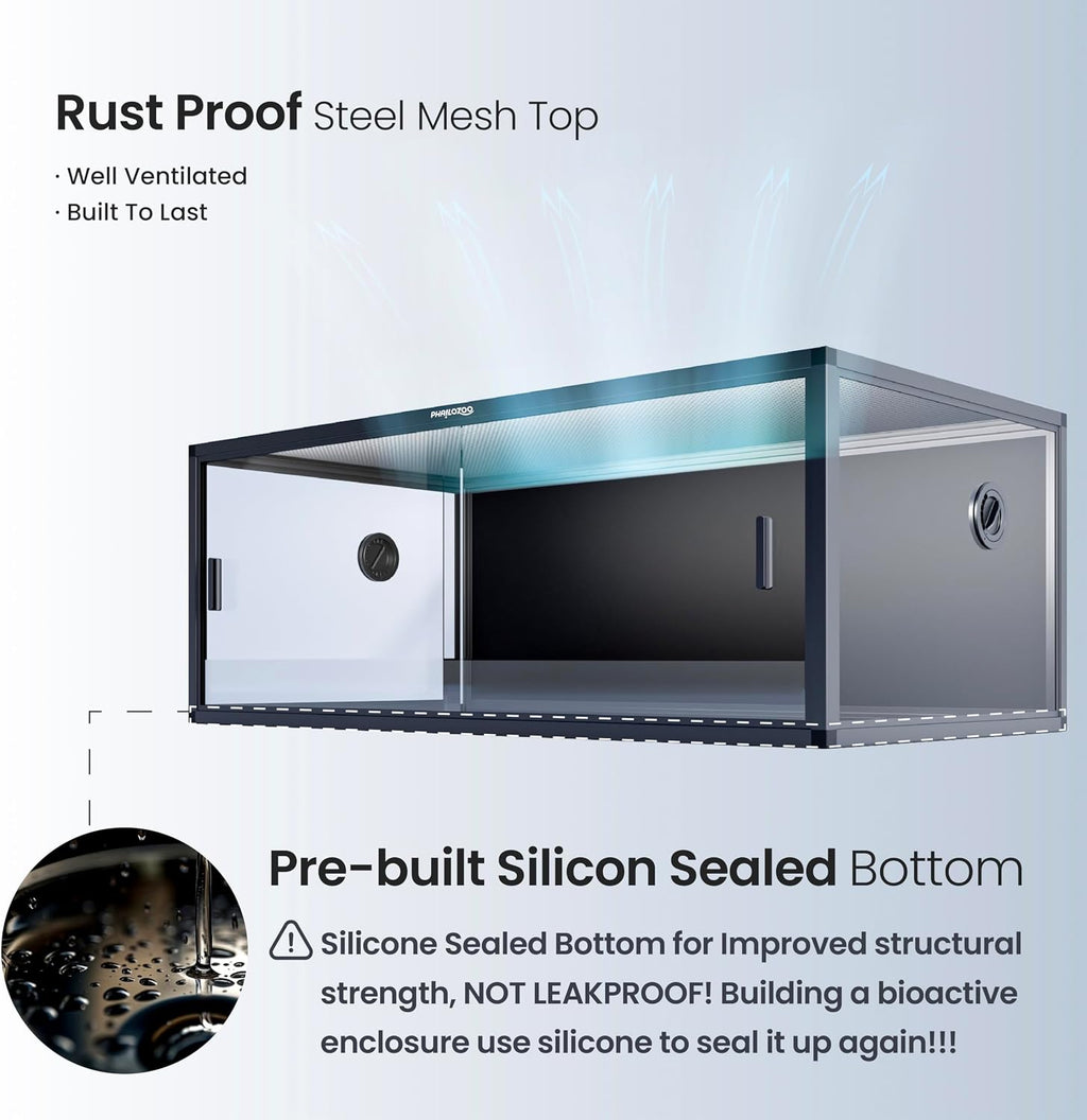 Phailozoo Stackable Reptile Enclosure, 85 Gallon Reptile Tank for Bearded Dragon, Snake, Ball Python, Colorful Aluminum Frame & Front Opening Tempered Glass Door with Handles for Easy Maintenance
