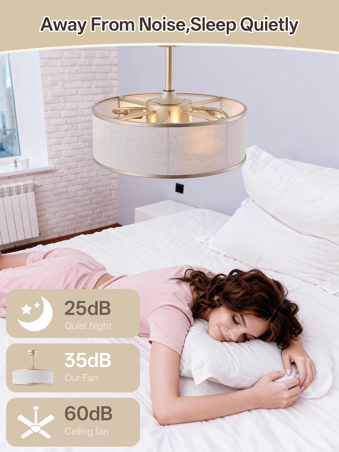 20' Gold Caged Boho Fandelier Ceiling Fan with Light & Remote Control - Bladeless Chandelier Fan, 6 Speed Quiet Reversible Motor for Bedroom, Nursery, Living Room