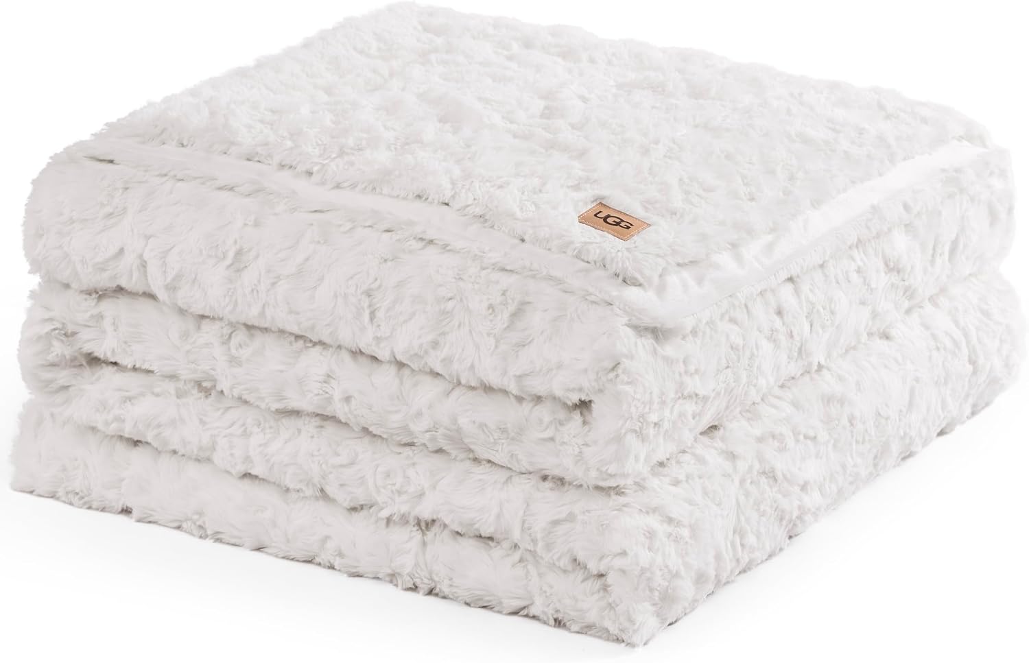 UGG Adalee Faux Fur Full/Queen Blanket for Bed, Soft Fuzzy Blanket, Warm Large Throw for Couch, Washable Full or Queen Bedding, Luxury Bedroom Decor, 90' x 90', Natural White