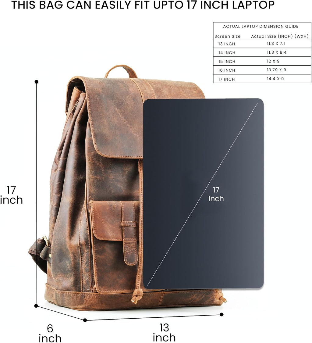 Handmade World Full Grain Buffalo Leather Backpack for Men Fit Upto 17 Inch Laptop Travel Business Rucksack Trailblaze Expedition Vintage Brown Carry On Work Bag Travel Knapsack