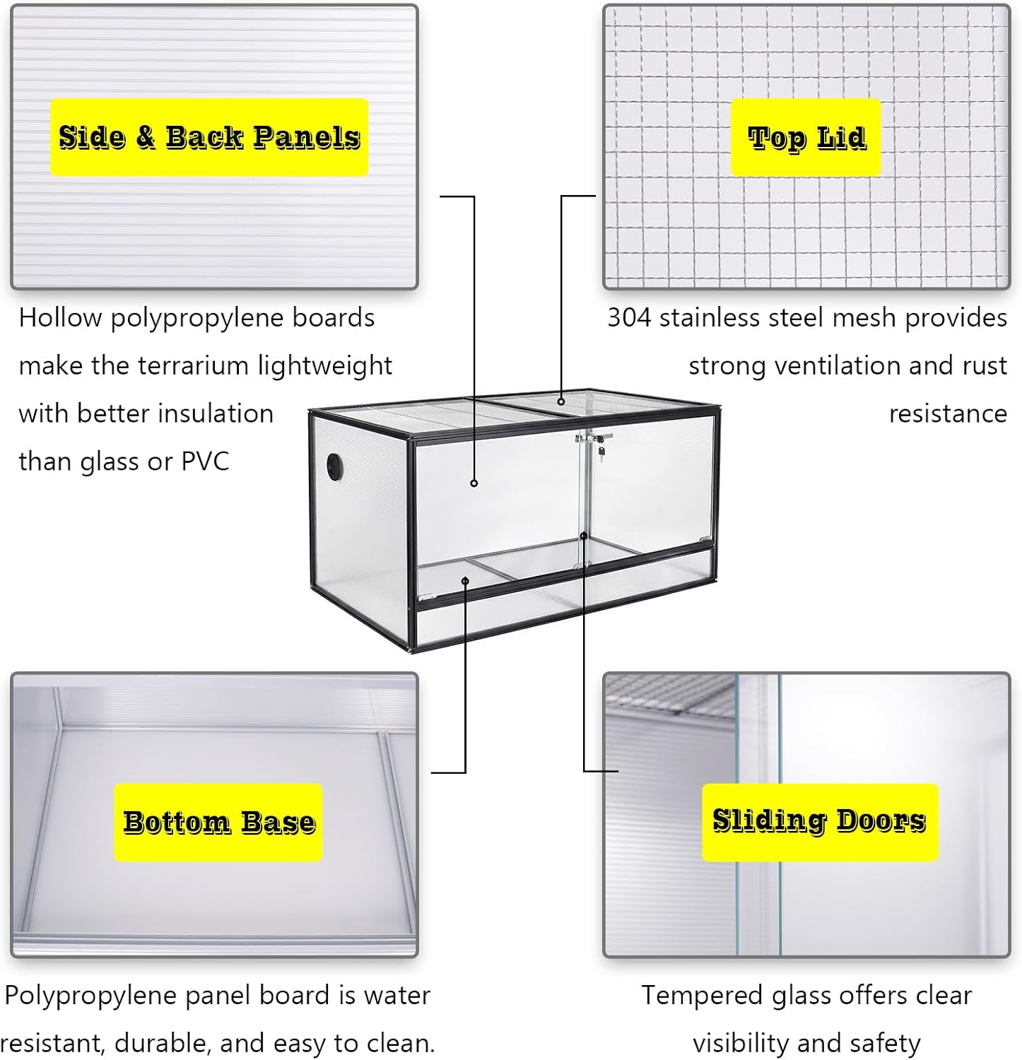 120 Gallon Bearded Dragon Tank, 48 x 24 x 24 Reptile Enclosure with Lockable Sliding Glass Doors and Top Screen Ventilation for Easy Maintenance