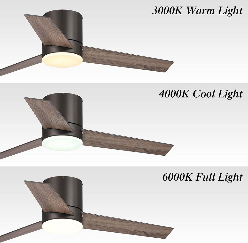 Low Profile Ceiling Fans with Lights and Remote, 48 Inch Bedroom Ceiling Fans Flush Mount, Indoor/Outdoor Fans for Patios, Reversible 3 Blades, Noiseless, Color Temp Adjusted, DOE ETL Tested (Bronze)