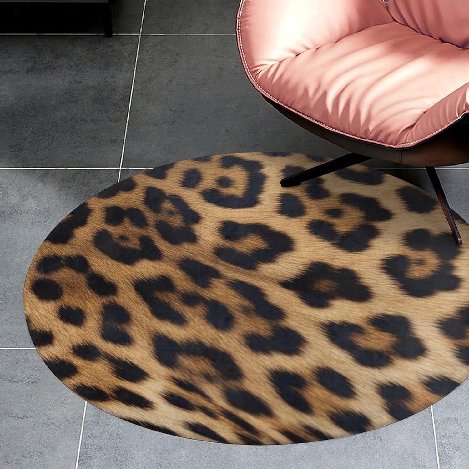 Rough Leopard Print Coral Velvet Round Floor Mat Non-Slip Bath Rug Floor Covering for Bathroom Vanity Guest Suite & Vacation Home