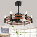 Bella Depot 24' Farmhouse Ceiling Fan with Light – Wagon Wheel Fandelier, 6-Light Industrial Rustic Chandelier Fan, Remote Control, for Bedroom Kitchen Dining Room (Bulbs Not Included)
