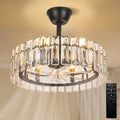 CLAIRDAI 20.7' Crystal Caged Ceiling Fan Black Fandelier Ceiling Fan with Lights and 6 Speed Retractable Ceiling Fans for Bedroom Living Room (6*E12, Bulbs not Included)