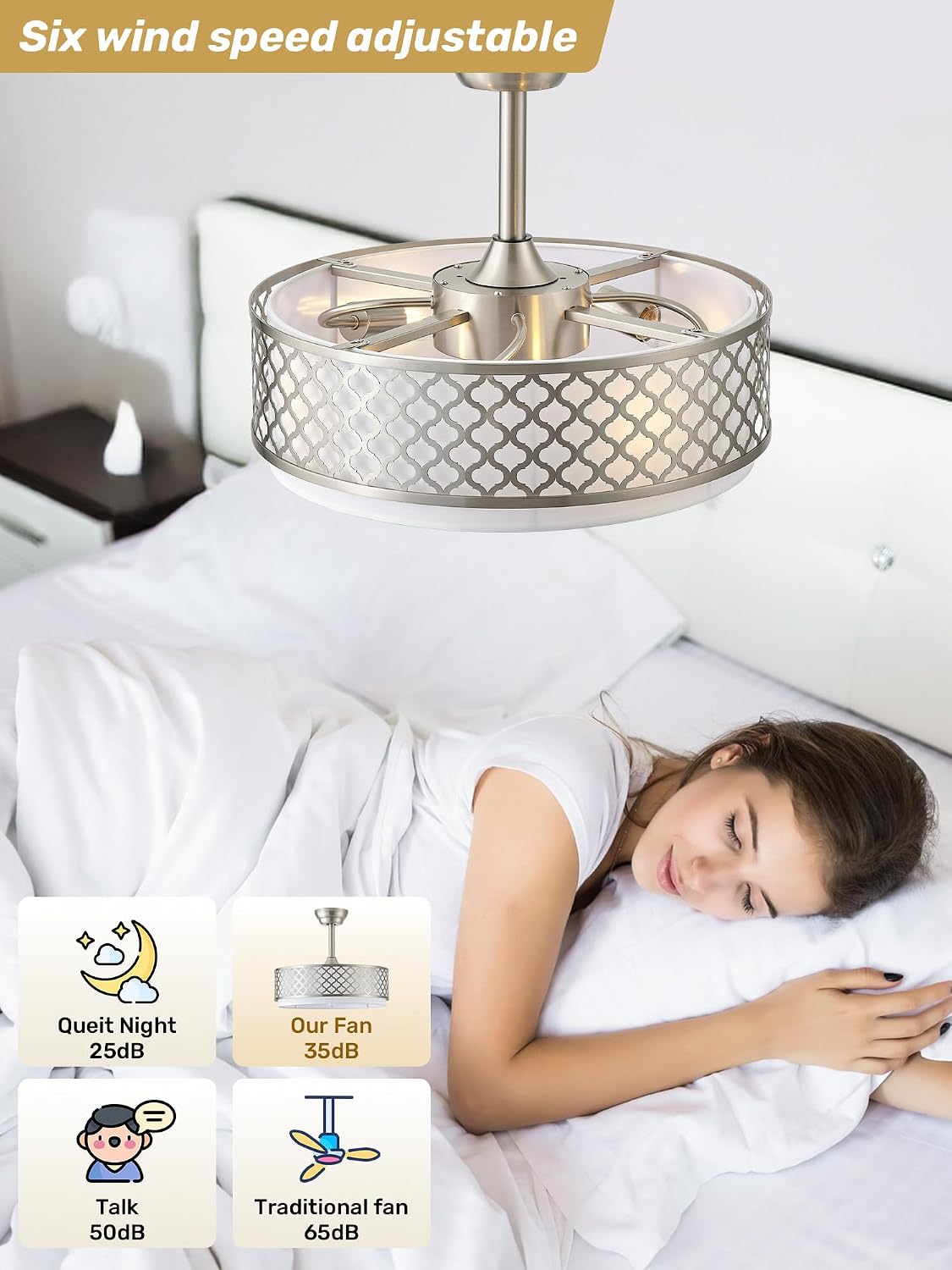 20' Silver Fandelier Ceiling Fan with Lights, Caged Boho Ceiling Fan with Light Remote Control, Rattan with 6 Speeds for Bedroom, Nursery, Living Room