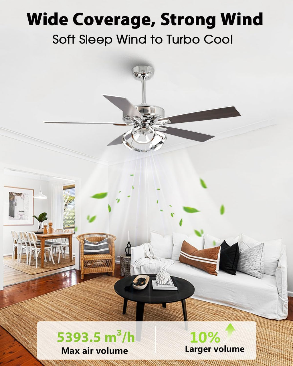 Ceiling Fans with Lights and Remote - Modern Silver Ceiling Fan with Light and Remote, 3CCT, 6 Speeds, Quiet, Dual-Sided Reversible Blades Indoor Outdoor Chandelier Fan for Bedroom Living Room