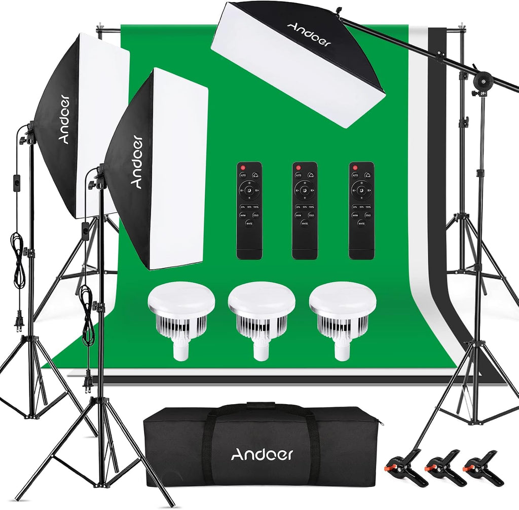 Andoer Photography Lighting Kit with Backdrops, 2800K-5700K 85W LED Softbox, 6.5x10ft Backdrop Stand System, Continuous Studio Lighting Kit for Photo Video Shooting